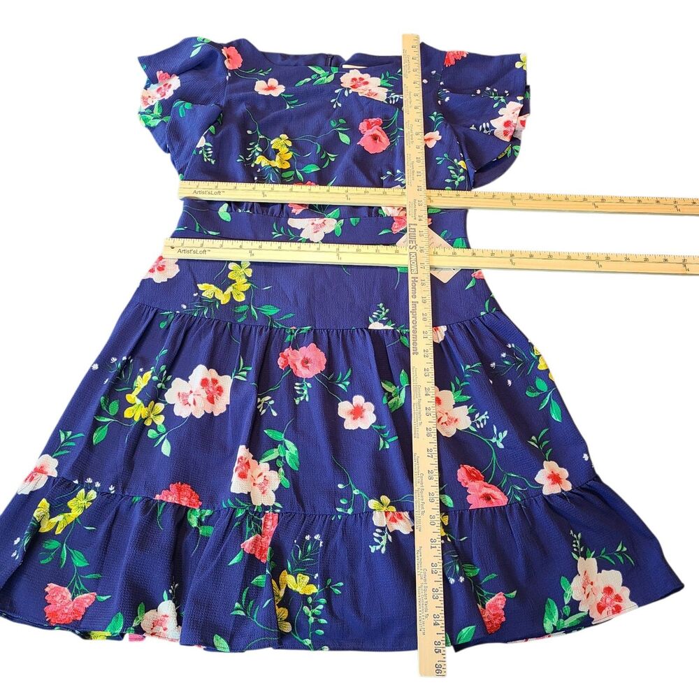 Eliza J Flutter Sleeve Floral Dress Sz 10 Navy Tiered Ruffle Hem Boho Event NWOT - Picture 8 of 10